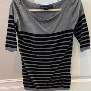 French Connection Off-Shoulder Gray and Black Striped Sweater